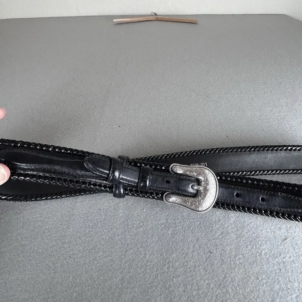 Vintage Men’s Belt Western Style Genuine Leather Black Size 49/100 7096-001